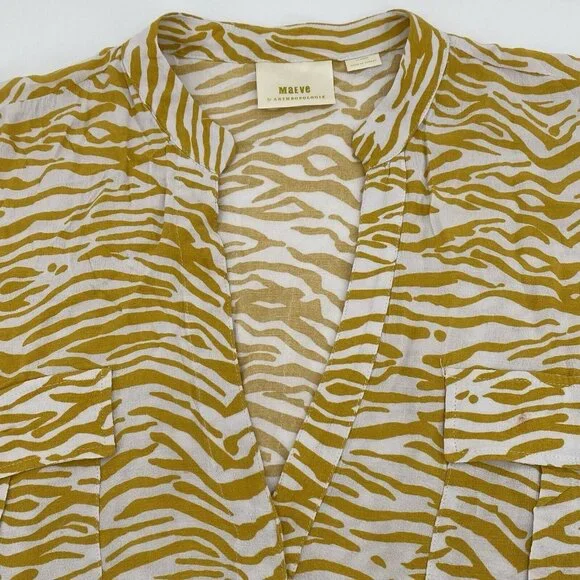 Anthropologie MAEVE Size XL Amira Utility Shirt Yellow Zebra Print - Picture 5 of 12